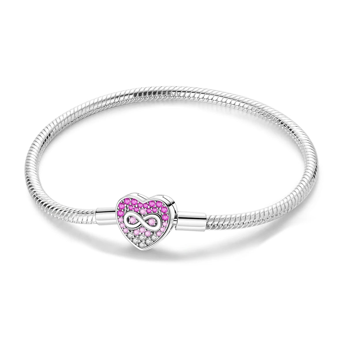 New Charm Bracelet 925 Silver Heart Shape Holy Mother Snake Chain Clasp Bracelet Fit Original Bead DIY Fashion Jewelry