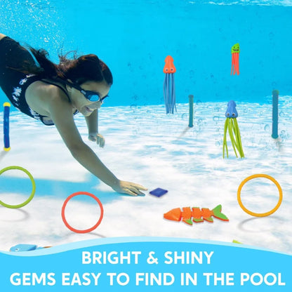 Sloosh 30 Pcs Diving Pool Toys Sinkers for kids with Storage Bag Includes 5 Diving Sticks 6 Diving Rings