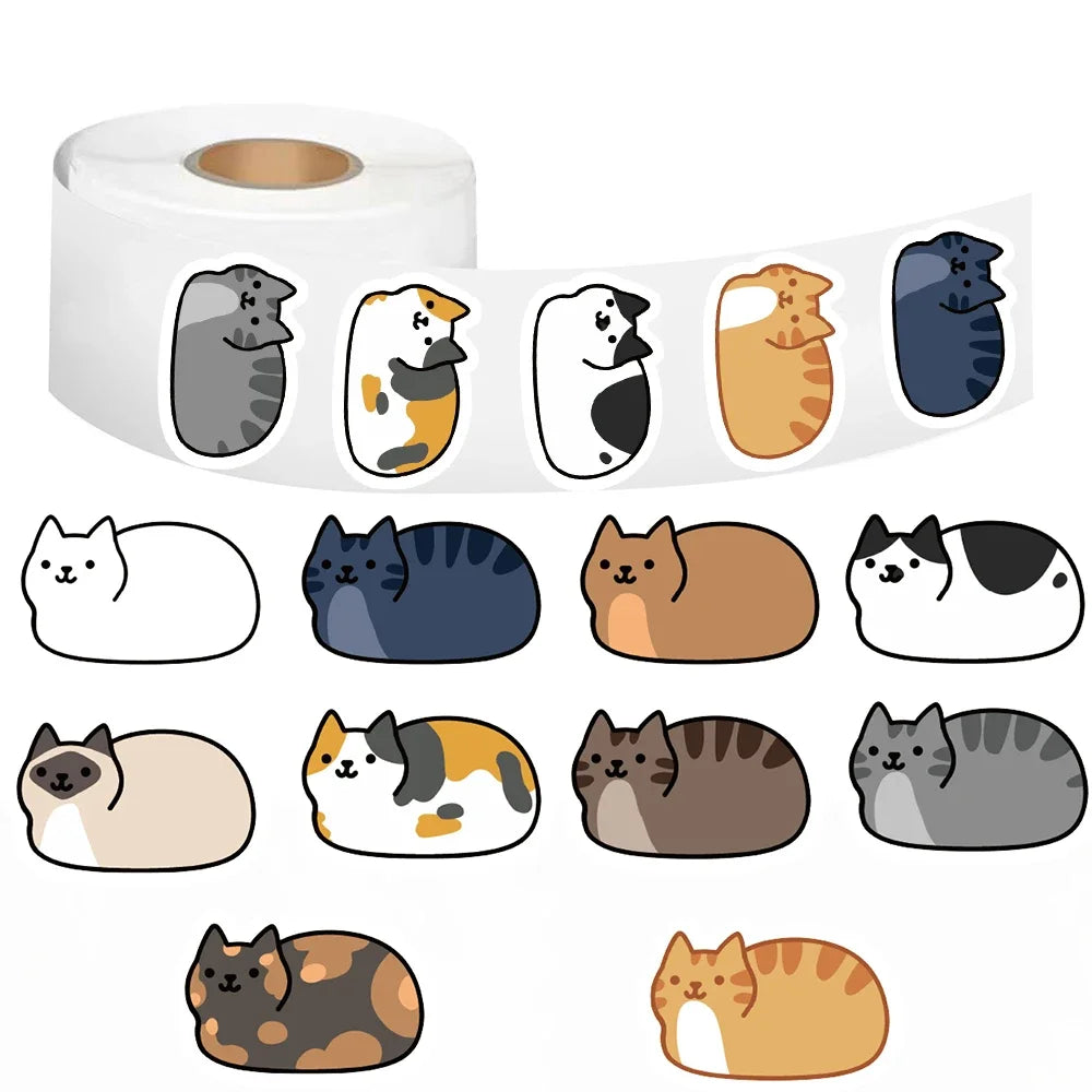 500PCS Kawaii Cartoon Cat Tuo Tuo Roll Stickers Skateboard Laptop Luggage Skateboard Phone Gift Waterproof Phone Cute Sticker ﻿