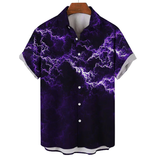 3D Printed Punk Purple Lightning Graphic Blouses Harajuku Fashion Hip Hop Shirts For Men Clothes Hawaiian Y2k Lapel Blouse Tops