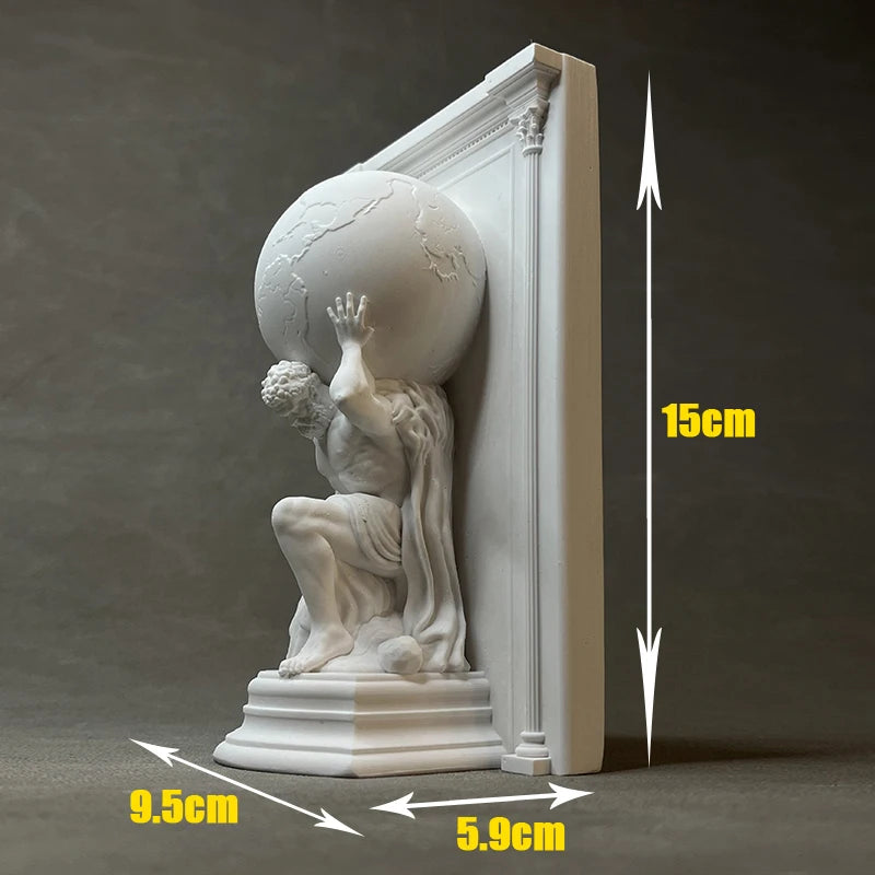 White Gypsum Atlas Sculpture Bookend Classic Greek Mythology Relief Decoration Figurine Desktop Art Home Office Decor Gift