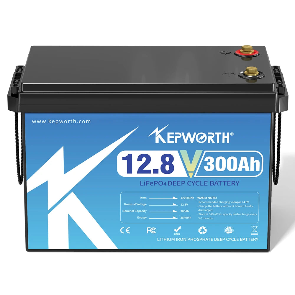 KEPWORTH 12V 300Ah LiFePO4 Battery, Built-in 200A BMS 3840Wh Energy Deep Cycles, Perfect for Off-Grid, Motorhome, Solar System