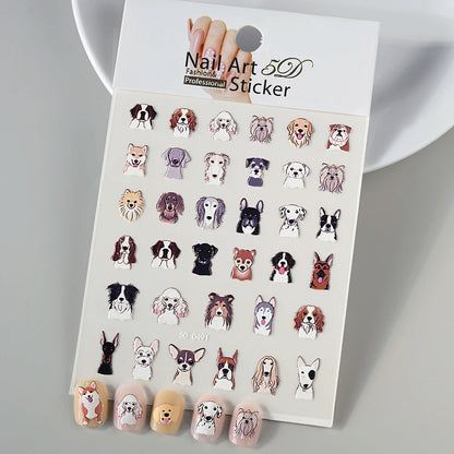 1PC 5D Macaron Flower/Fruit Nail Charms Sticker Embossed Bear/Rabbit/Letter Nails Slider Decals Summer Adhesive Manicure Decor&Y