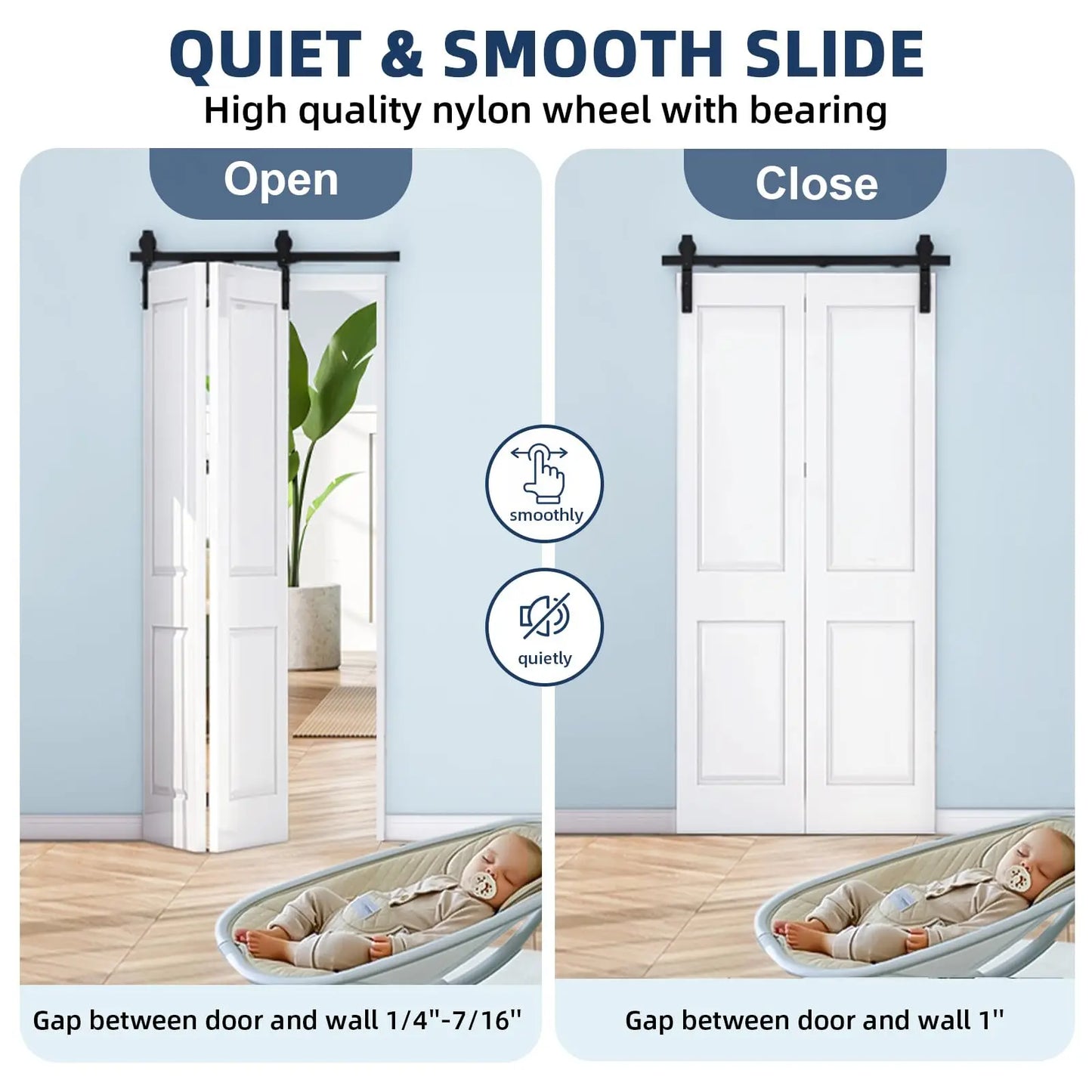 Heavy Duty Bi-Folding Sliding Barn Door Hardware Kit Quiet Side-Mounted Roller – 2/4 Bifold Doors For Closet Laundry Bedroom