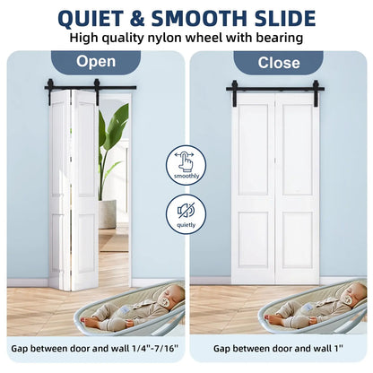Heavy Duty Bi-Folding Sliding Barn Door Hardware Kit Quiet Side-Mounted Roller – 2/4 Bifold Doors For Closet Laundry Bedroom
