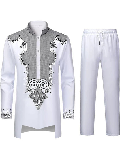 Muslim Robe Trousers The Traditional Dress of Arab Men 3D Pattern Printing Black White Yellow Navy Blue Long-Sleeved