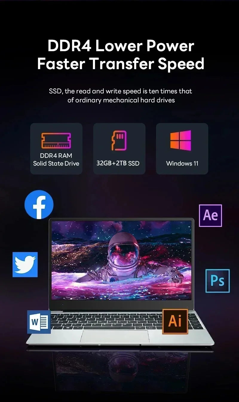 15.6" FHD 1080P Slim Metal Gaming Laptop Intel Core i9-9900 32GB DDR4 RAM 2TB M.2 SSD Windows 11 Pro Fingerprint Unlock Backlit