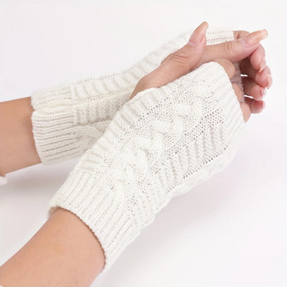Comfortable Winter Gloves for Women - White Semi-Finger Gloves with Elastic No-Finger Design for Warmth, Stretchy and Comfortable
