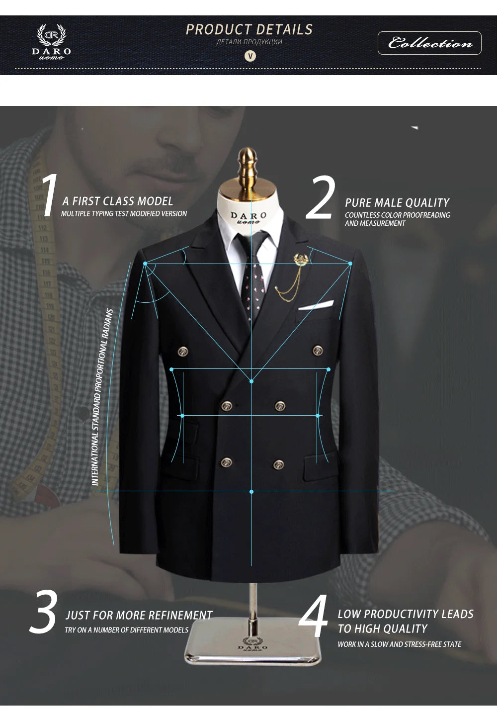 DAROuomo 2026 Men's Slim Fit Formal Business Suit 2Pcs Set - DR8211 (Jacket + Pants) for Work Wear