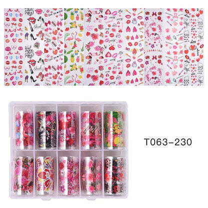 10 Patterns New Metal Nail Foils for Transfer Paper Stickers Floral Chameleon Nails Wraps DIY Water Marble Nail Art Decorations