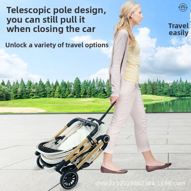 New Pet Stroller Dogs Cats Lightweight Foldable Outdoor Travel Small Medium Breed Teddy Poodle Pet Trolley Pet Stroller