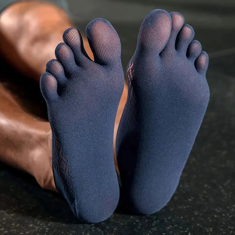 1/5 Pairs Summer Men's Invisible No Show Five Finger Socks Thin Velvet Non-Slip Mesh Breathable Elastic Solid Silk Soft