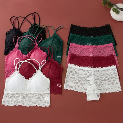 Women's Lace Non-wire Bra And Panties Set Transparent Low Rise Briefs Ultra-thin Comfort Underwear Female Bralette Lingerie Set