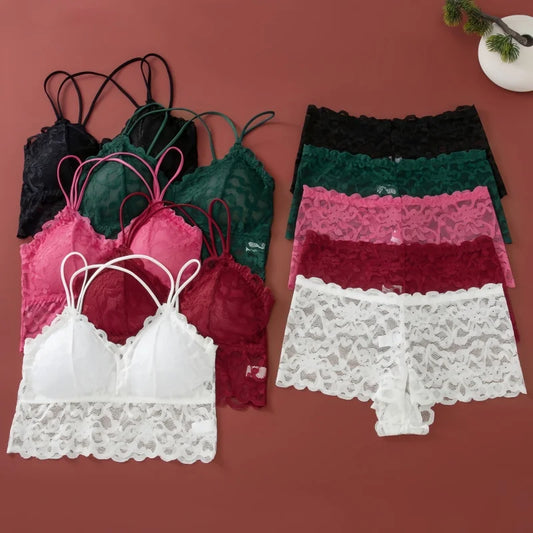 Women's Lace Non-wire Bra And Panties Set Transparent Low Rise Briefs Ultra-thin Comfort Underwear Female Bralette Lingerie Set