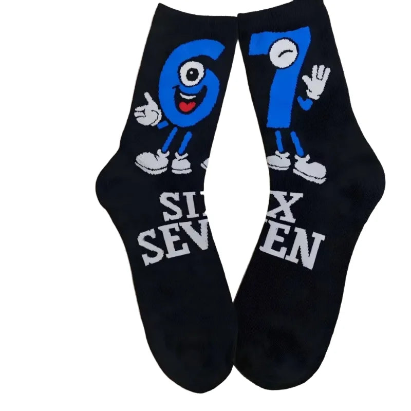 67 Cartoon Number Socks Funny Letter Mens Mid Calf Internet Gaming Comfortable Running Sports Sock
