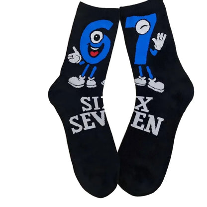 67 Cartoon Number Socks Funny Letter Mens Mid Calf Internet Gaming Comfortable Running Sports Sock