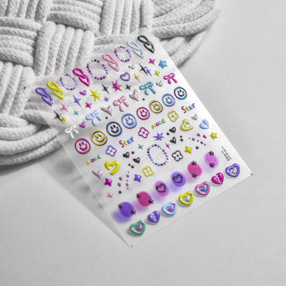 Collage Text English Letter Musical Note Star Graffiti Colorful 5D Love Heart Bowknot Nail Art Sticker Adhesive Manicure Decals