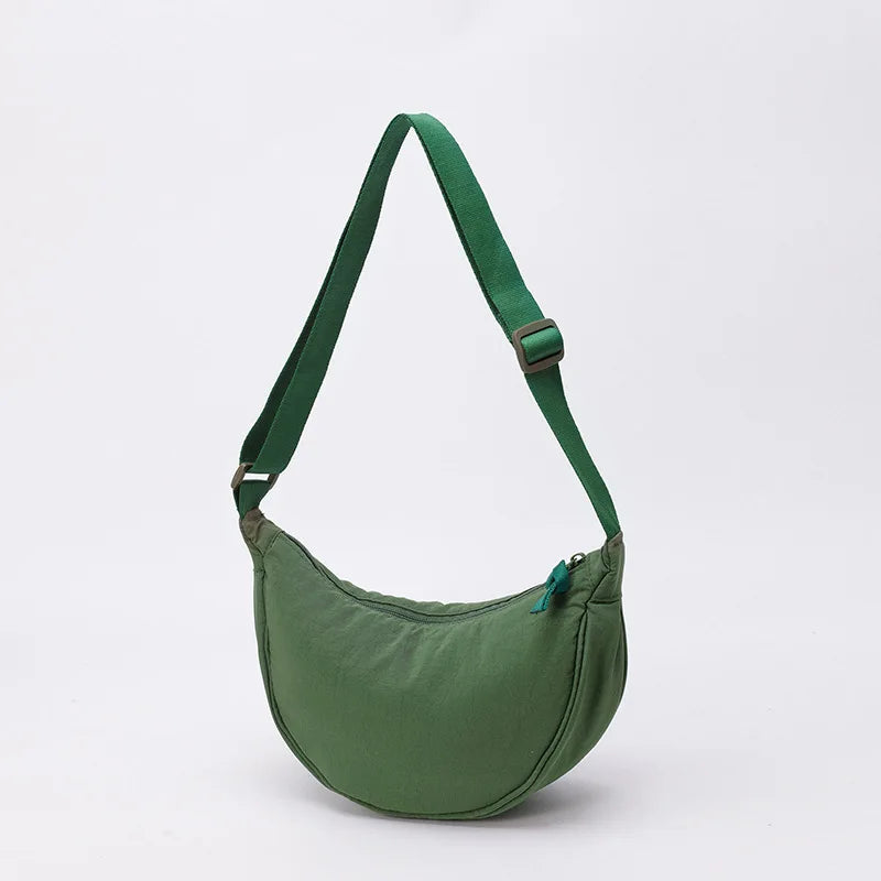 Nylon fabric zipper crossbody bag for men and women, crescent-shaped dumpling bag under the armpits, large capacity