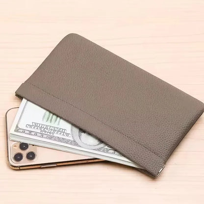 Self‑Closing Artificial Leather Long Wallet Passport Driver's License ID Holder Headphone Data Cable Storage Cash Pouch
