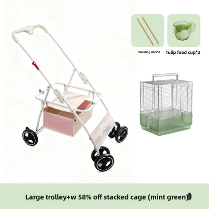 Foldable Lightweight Parrot Stroller Outdoor Travel Pet Carrier with Storage Space