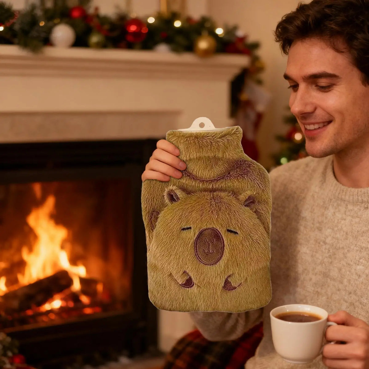 2025 Capybara Shape Hot Water Bottle 1000ml Capacity Long-Lasting Heat Retention For Neck Back Shoulder, Home Travel Camping Use