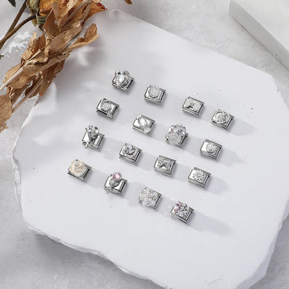 Zircon Pearl Heart Bow Candy Flower Butterfly Italian Charm Links Fit 9mm Stainless Steel Bracelet Personalized DIY Making Gifts