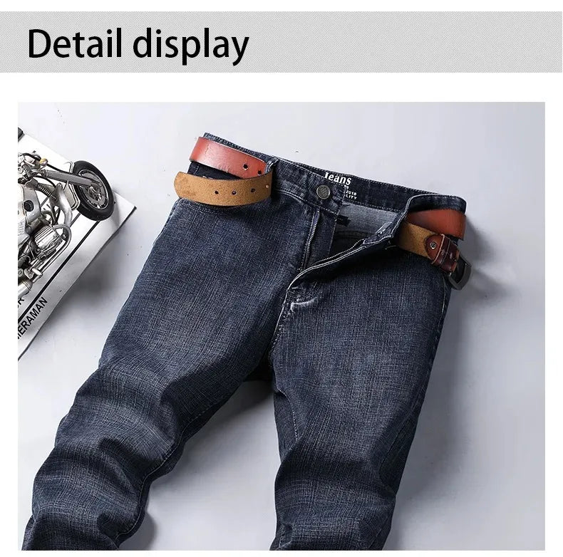 2026 Brand Slim Washed Jeans Casual Straight Stretch Fashion Classic Blue Black Work Denim Trousers Male Brand Clothing