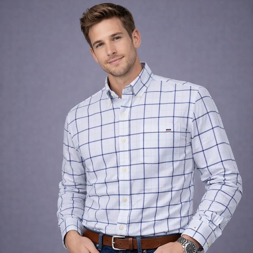100% Pure Cotton Oxford Shirts for Men Long Sleeve  Plaid Shirt Striped Male BusinessTartan  Red Shirt Mans Designer Clothes