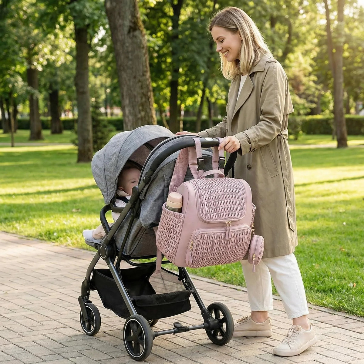 Fashion Mommy Diaper Backpack Large Capacity Baby Care Stroller Hanging Bag Travel Nursing Backpack for Mothers with Organizer