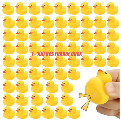 1-100pc Pink Mini Rubber Ducks Set in Bulk Float Squeak Tiny Ducks Rubber Duck Toy for Kids Party Birthday Supplies