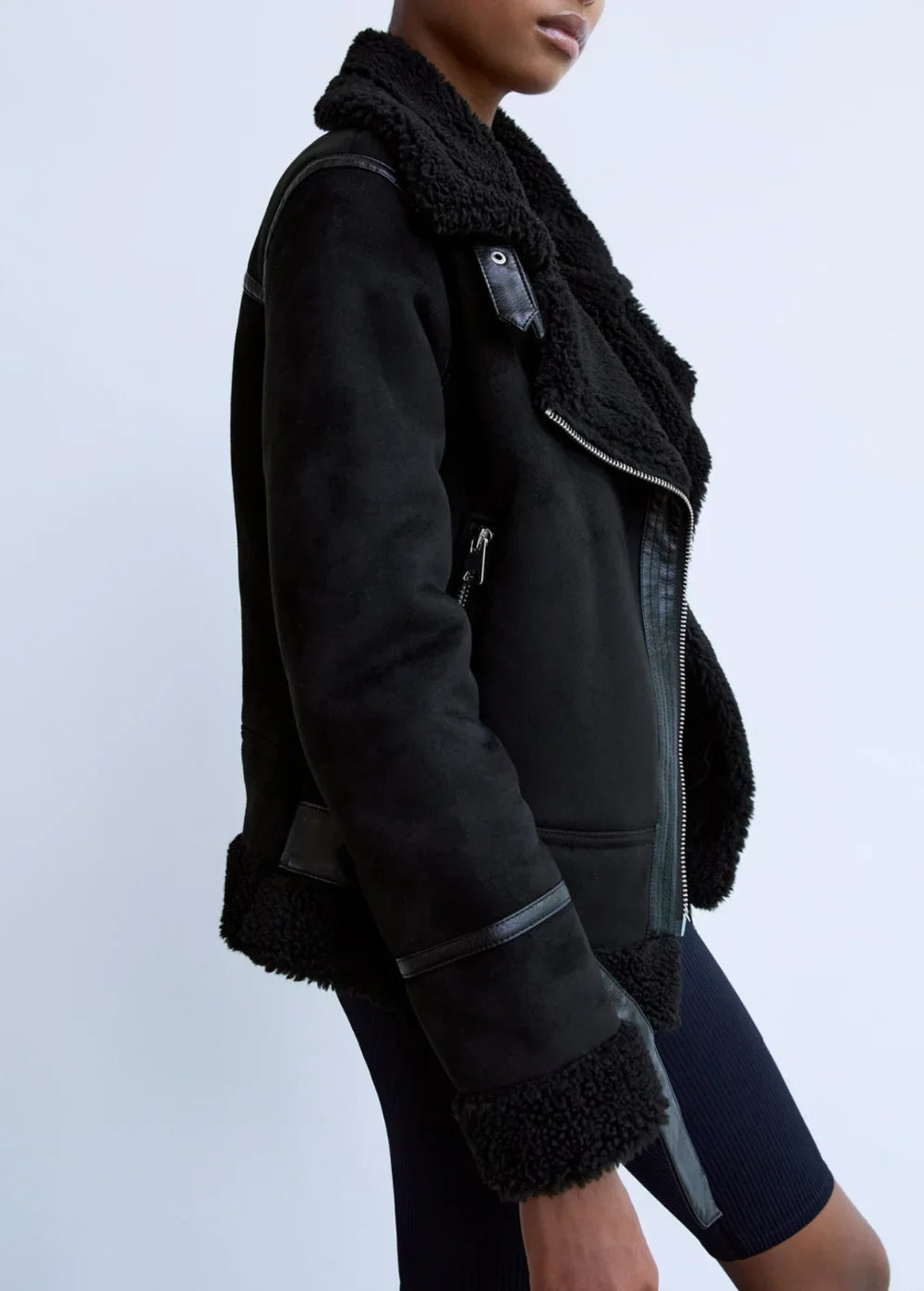 Winter Faux Shearling Sheepskin Fake Leather Jackets Lady Thick Warm Suede Lambs Motorcycle Brown Coats Mujer Chaqueta A407