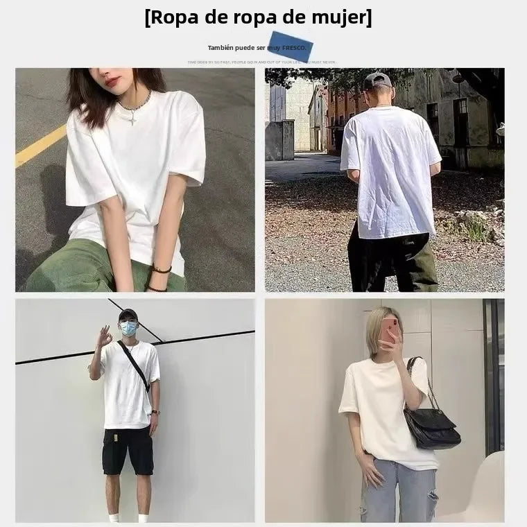 300g Cotton T Shirts Men Short Sleeved Heavyweight Summer Round Neck Loose Breathable Shirt for Men Women Basic Tee