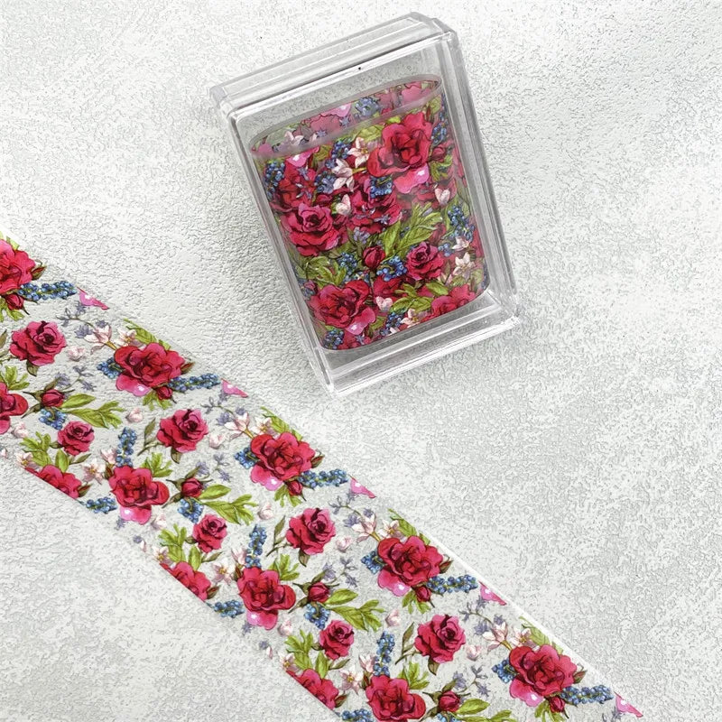 1Pc 100cm Flower Nail Foils for Transfer Paper Floral Stickers Rose Nails Wraps Tulip Nail Art Decorations