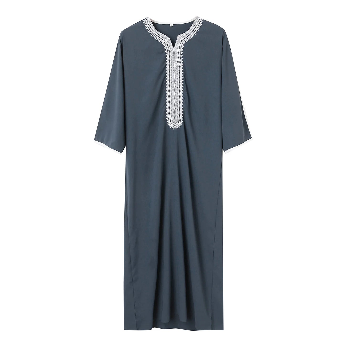 Summer 2025 Kaftan Muslim Men's Short Sleeve Embroidered Loose Casual Robe Breathable Islamic Abaya for Men