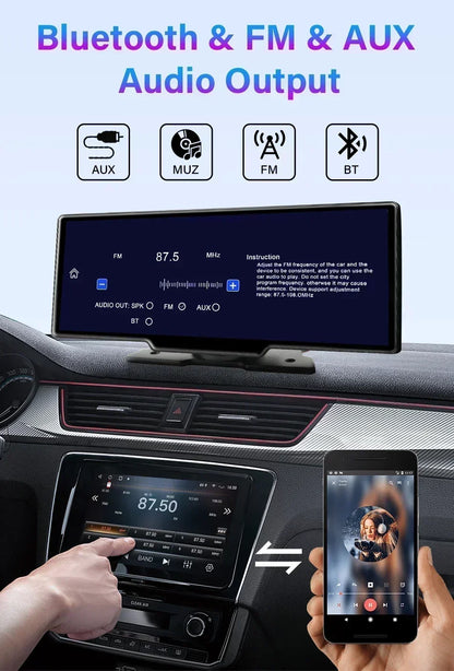 Srnubi 10.26" Dash Cam Rearview Carplay Android Auto 4K DVR Navigation Player Dual Len Recorder Dashboard WIFI BT