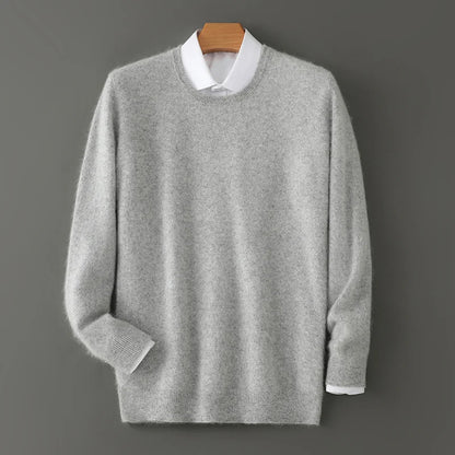 Men's 100% Pure Mink Cashmere Sweater O-Neck Pullovers Knit Large Size Mink Sweater Winter New Long Sleeve High-End Jumpers Tops