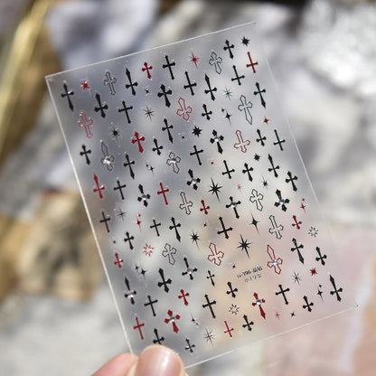 Gold Silver Metal Nail Stickers Dark Retro High-end Cross Nail Art Accessories Sticker Back Blue Nails 3D Decorations Decals DIY