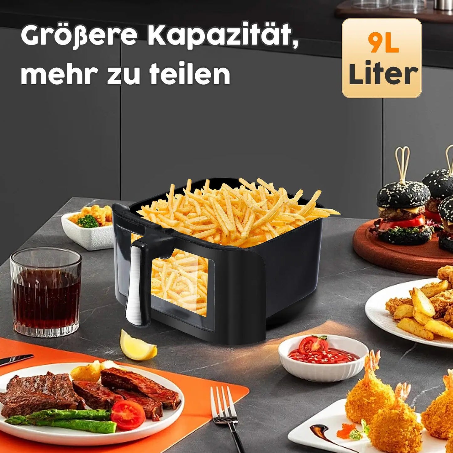 9L Digital Display Air Fryer Toaster Oven Combo with 6 Cooking Presets Oilless Cooker,Visible Window,Dishwasher Safe Basket