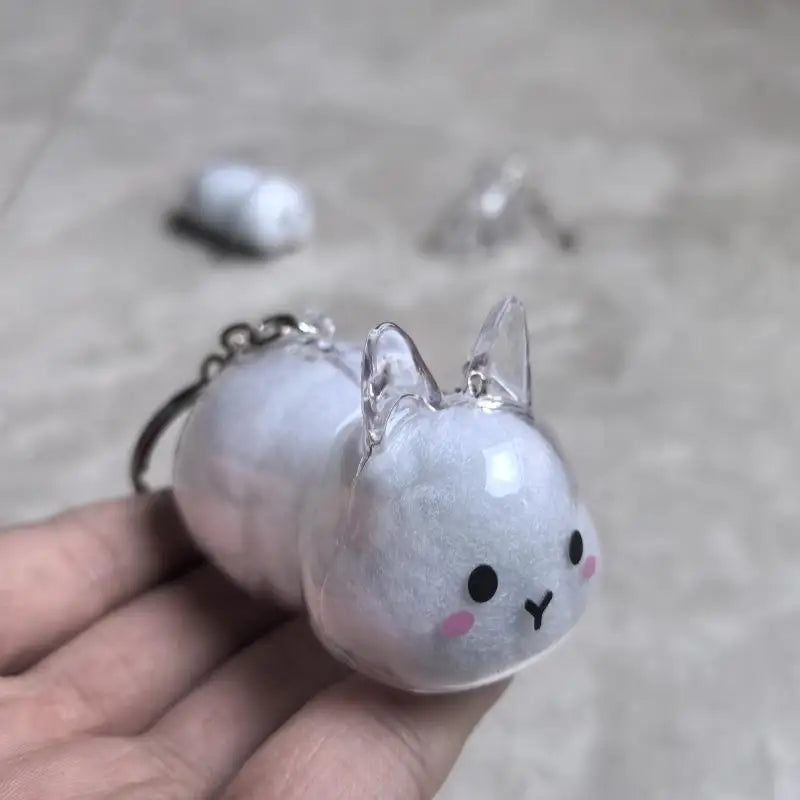 (HB05)Cartoon Pet Hair Memorial Transparent Storage Box Keyring Animal Rabbit Fur Organizer Keychain Bag Pendant Pet Souvenir
