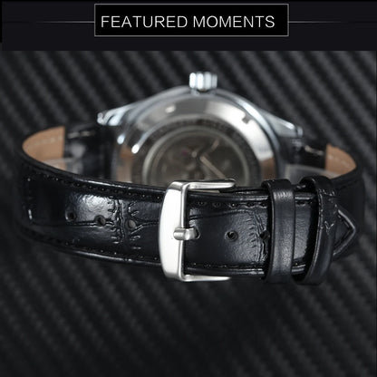 WINNER Business Automatic Watch for Men Calendar Window Fashion Black Dial Fashion Leather Strap Luxury Brand Mechanical Watches