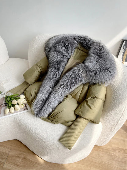 2024 Winter Women Warm Coat Oversized Real Fox Fur Collar Thick Luxury Outerwear New Fashion 90% Goose Down Jacket