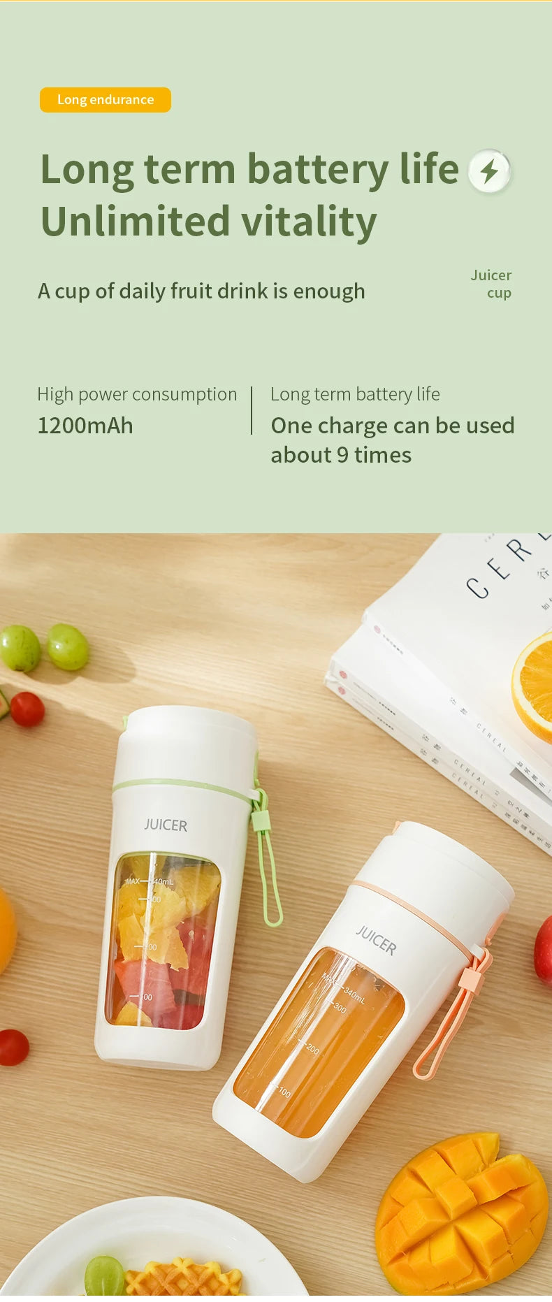 Digital Display Portable Juicer Cup USB Charging Juice Cup Home Multi-functional Automatic Fruit Blender Bottle For Home Kitchen