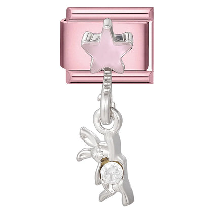 Pink Color Y2K Butterfly Star Bow Rabbit Heart Pendant Italian Charm Links Fit 9mm Stainless Steel Bracelet DIY Making Gifts