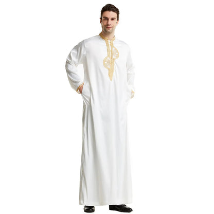 Muslim Men Clothing Kaftan Robes Long Sleeves Stand Collar Eid Thobe Kurta Arab Turkish Dress Dubai Islam Habit Ethnic Leisure