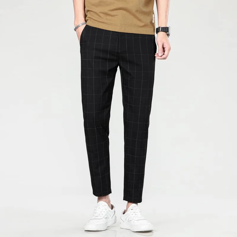 Checkered Fashion Europe and the United States Style Men's Pants Business Casual Travel Slim Pants Comfortable and Versatile