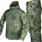 Winter Thicken Men Camo Suit Waterproof Tactical Training Set Multi-pocket Hooded Jacket Fleece Pants Outdoor Hunting 2-piece