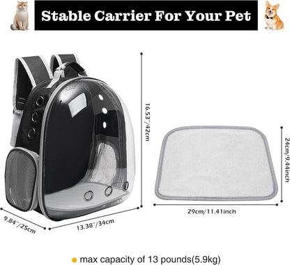 Pet Backpack Carrier with Harness Backpack with Bubble Clear Front for Cats, Small Dogs, Bunnies etc with Harness Included, Pet Carrier for Traveling, Walking, Hiking and Outdoor Activities