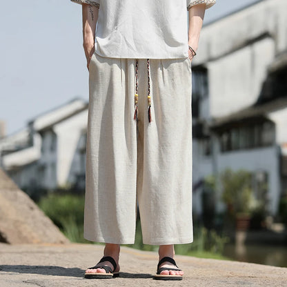 Men Loose Fit Shorts Summer Breathable Casual Pants Wide Leg Linen Cotton Plus Size5XL Comfortable Outdoor Harajuku Trousers Men