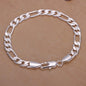 Fine 925 Sterling silver bracelets 6-8mm Women Men chain wedding fashion top quality Silver Jewelry Figaro 20cm