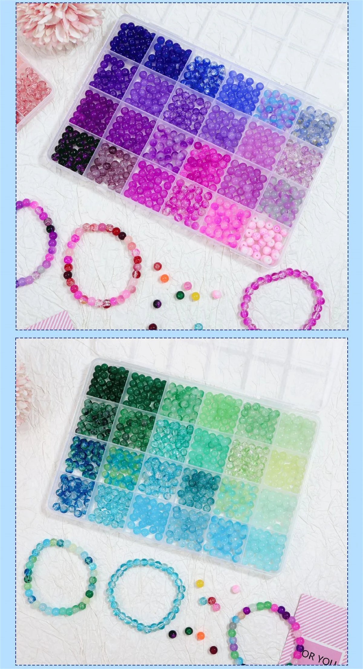 Glass Beads 24Colors 6mm Bracelet Making Kit Jewelry Supplies Tool DIY Handmade Crystal Glass Beads Elastic String Charm Spacers
